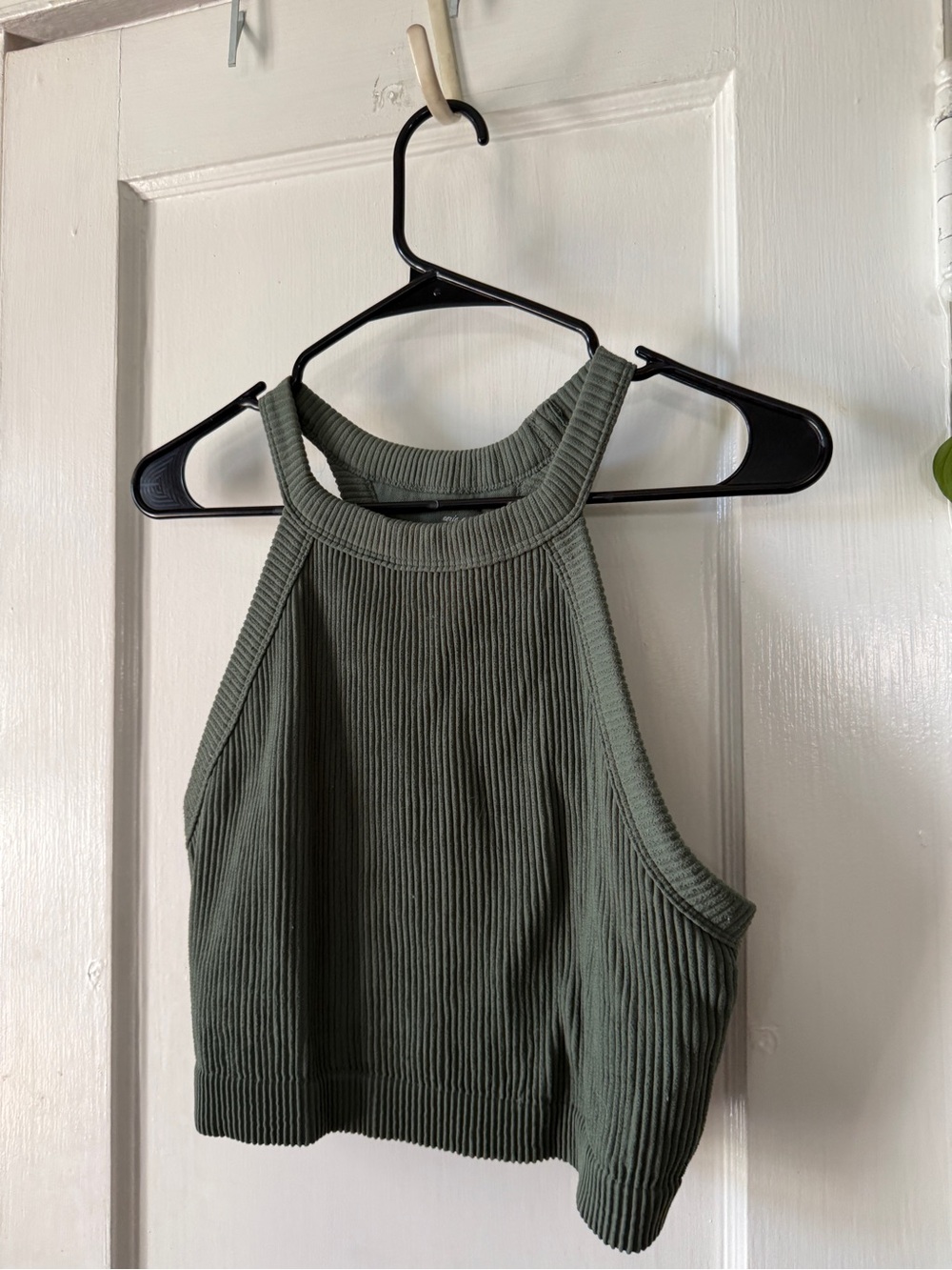 aerie Olive Ribbed High-Neck Crop Tank